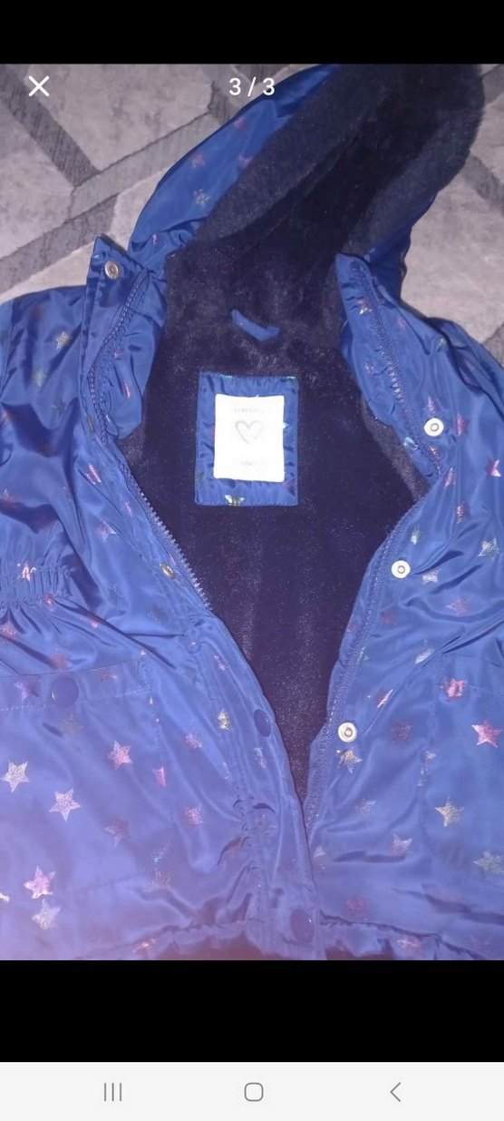 Kız Çocuk Mavi Kapüşonlu Düğmeli Mont - Görsel 3