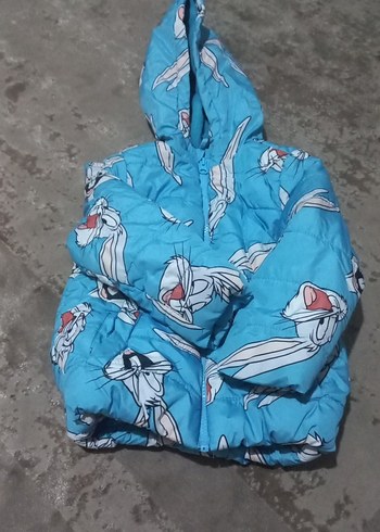 Kapüşonlu Mavi Baskılı Erkek Çocuk Mont - Görsel 3