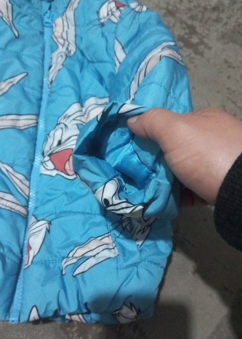 Kapüşonlu Mavi Baskılı Erkek Çocuk Mont - Görsel 2