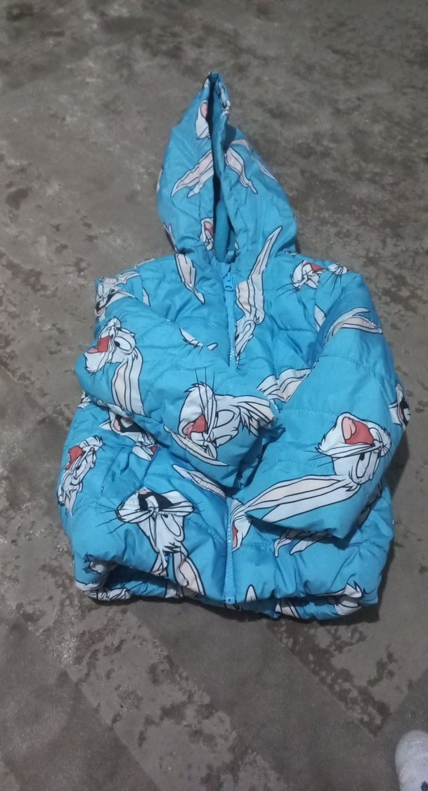 Kapüşonlu Mavi Baskılı Erkek Çocuk Mont - Görsel 3