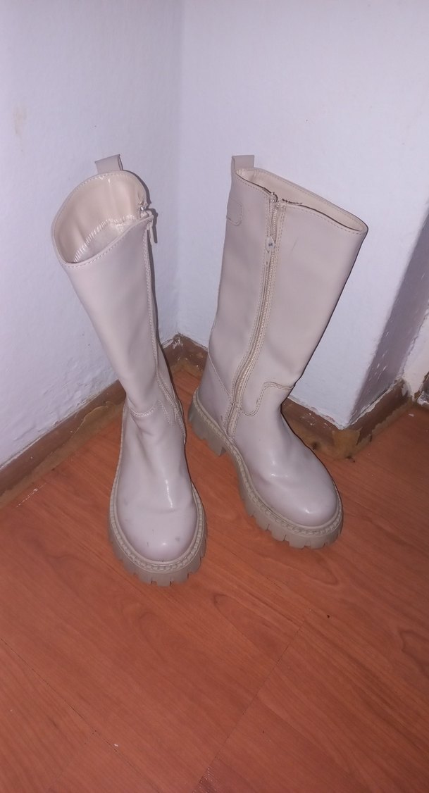 Beyaz Deri Platform Topuklu Diz Boyu cocuk Çizme 32 numara - Görsel 2