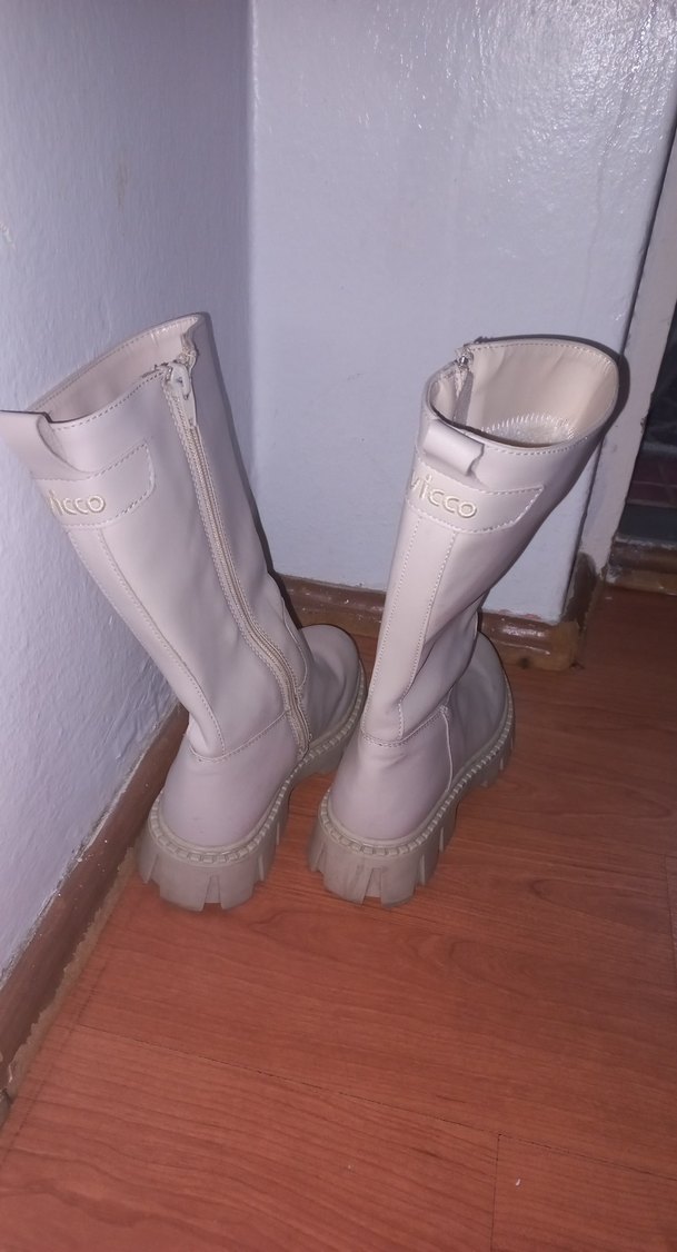 Beyaz Deri Platform Topuklu Diz Boyu cocuk Çizme 32 numara - Görsel 4