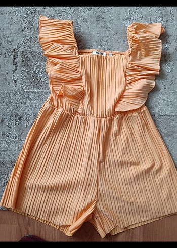 Kız Çocuk Bej Keten Piliseli Elbise - Görsel 2