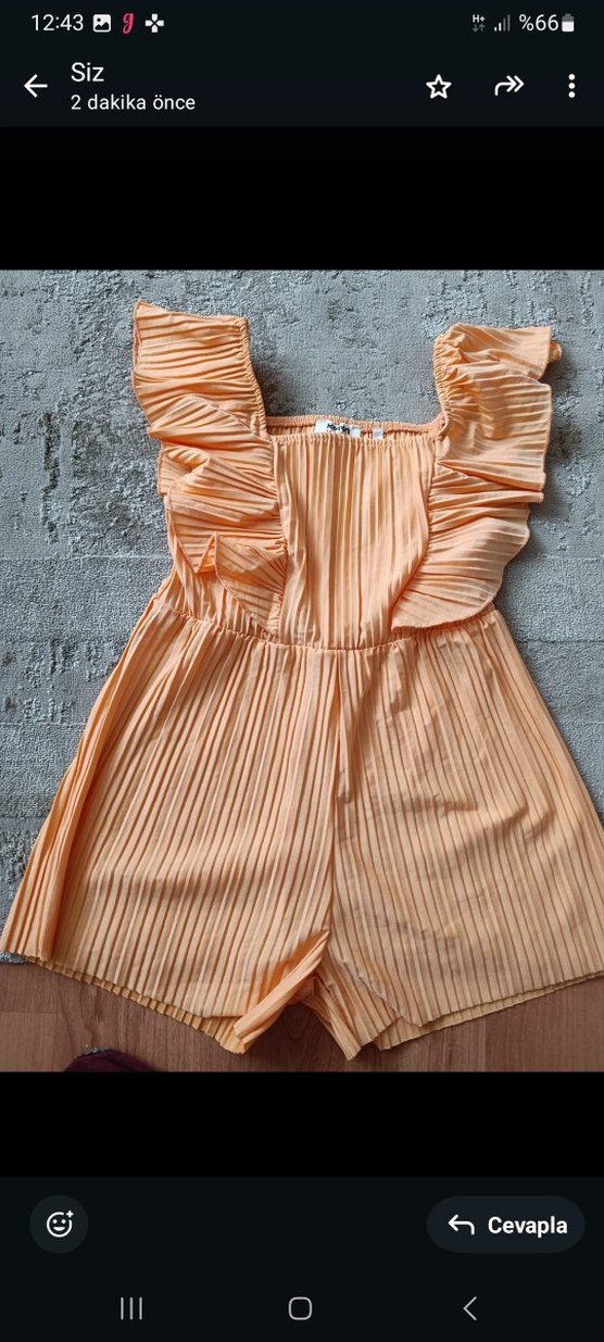 Kız Çocuk Bej Keten Piliseli Elbise - Görsel 2