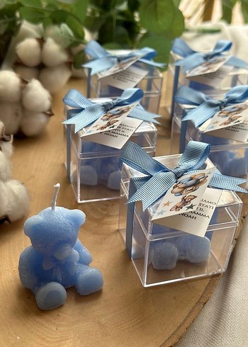 Pastel Mavi Ayıcık Mum ve Kutusu