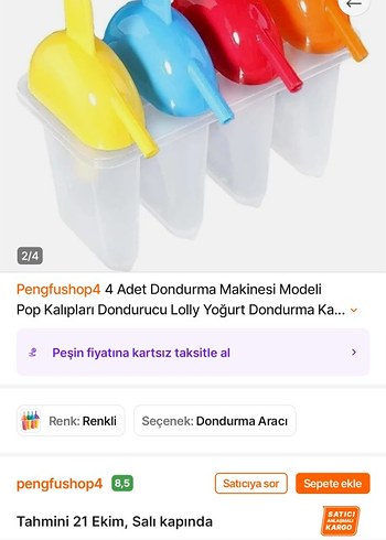 4'lü Renkli Dondurma Kalıbı Seti