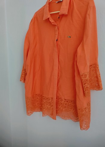 Kadın Somon V Yaka Dantelli Gömlek - Görsel 6