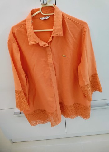 Kadın Somon V Yaka Dantelli Gömlek - Görsel 11