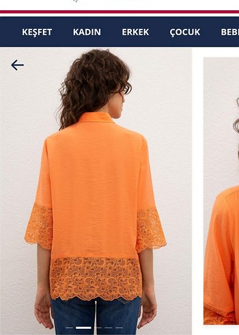 Kadın Somon V Yaka Dantelli Gömlek - Görsel 3