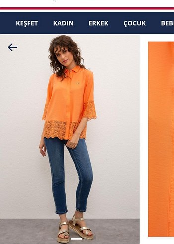 Kadın Somon V Yaka Dantelli Gömlek - Görsel 2