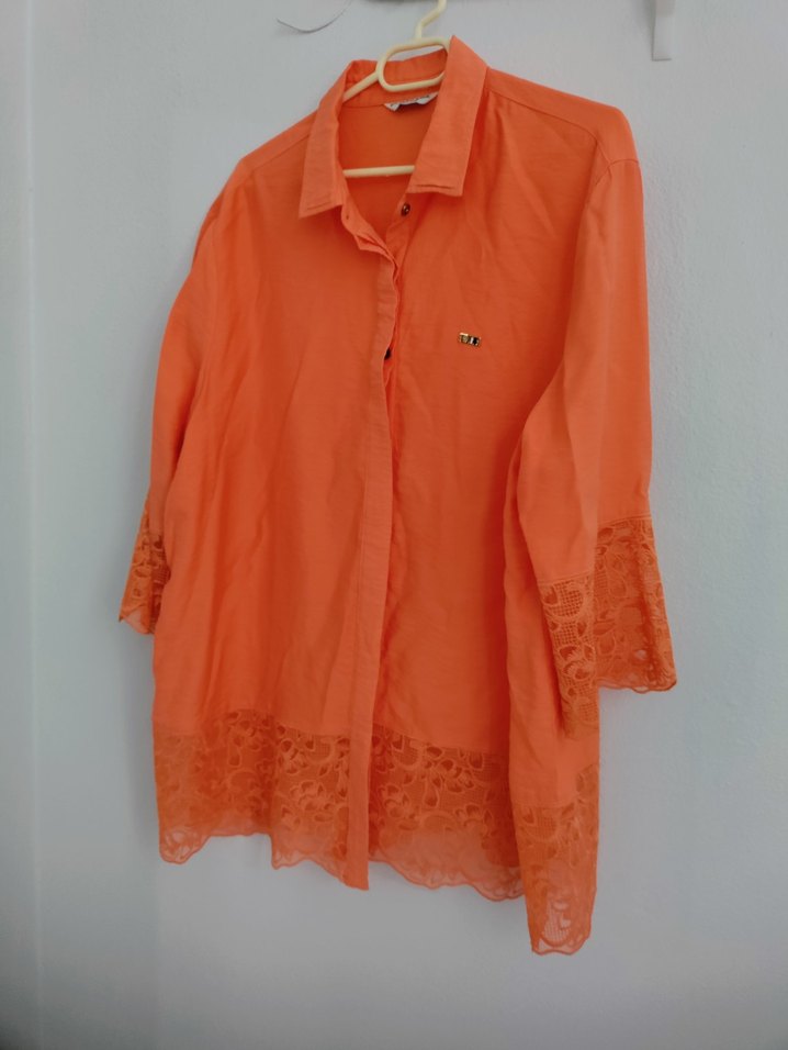 Kadın Somon V Yaka Dantelli Gömlek - Görsel 5