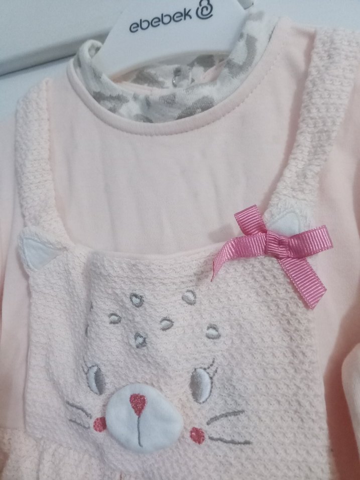 Uzun Kollu Pembe Kız Çocuk Elbise - Görsel 3