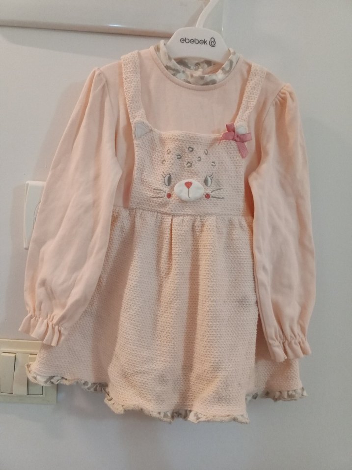 Uzun Kollu Pembe Kız Çocuk Elbise - Görsel 2