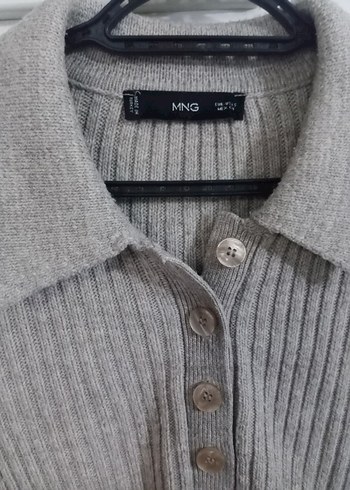 Gri Düğmeli Triko Kadın Kazak - Görsel 2