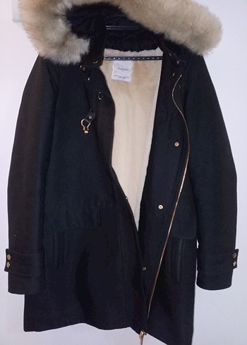 Kürklü Siyah Midi Kadın Kaban - Görsel 7