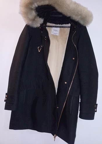 Kürklü Siyah Midi Kadın Kaban - Görsel 6