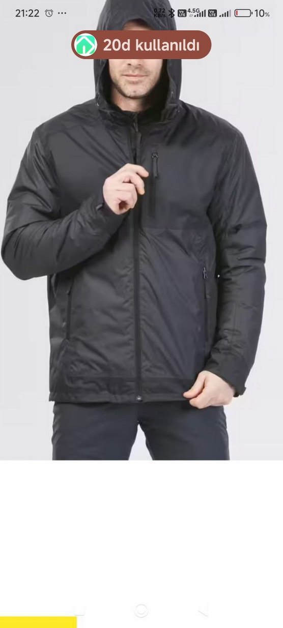 Erkek Siyah Kapüşonlu Regular Fit Mont - Görsel 2