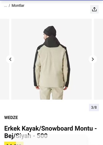 Wedze Bej Gri Erkek Kemerli Mont - Görsel 3