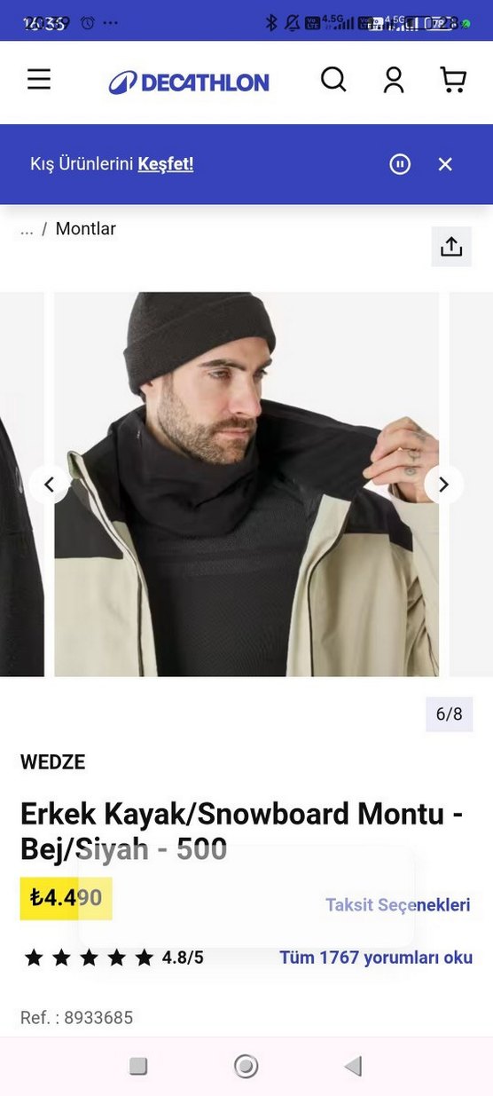 Wedze Bej Gri Erkek Kemerli Mont - Görsel 4