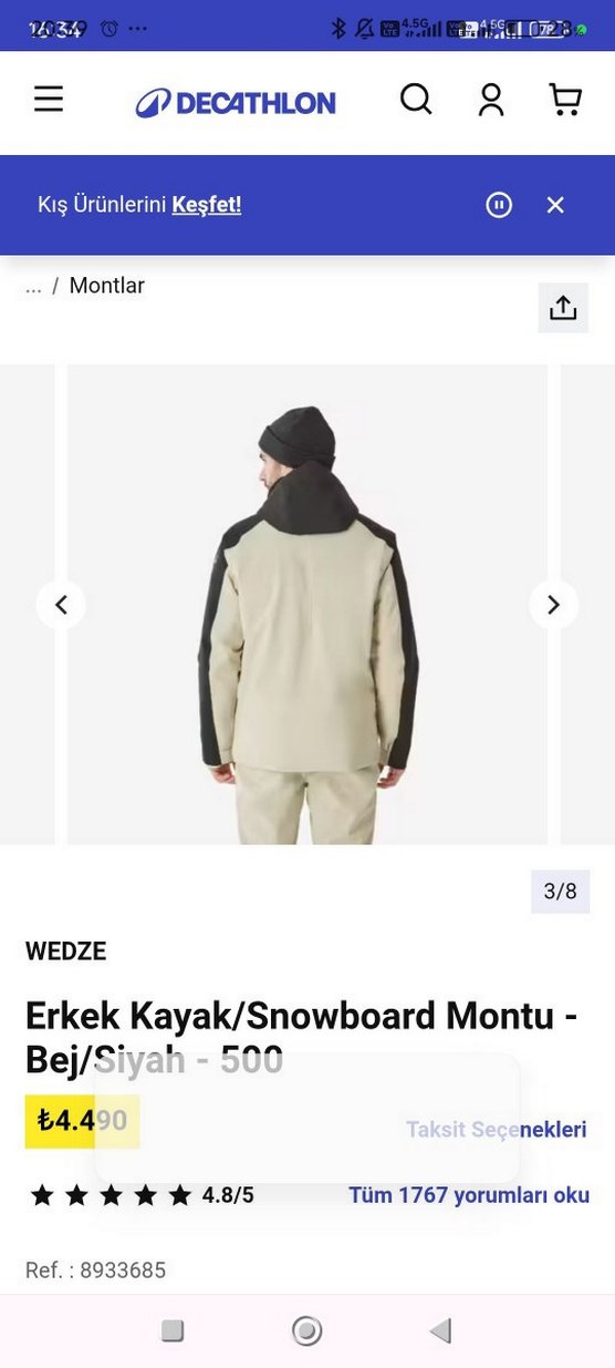 Wedze Bej Gri Erkek Kemerli Mont - Görsel 3