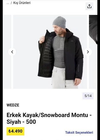 Wedze Siyah Erkek Günlük Fermuarlı Mont - Görsel 2