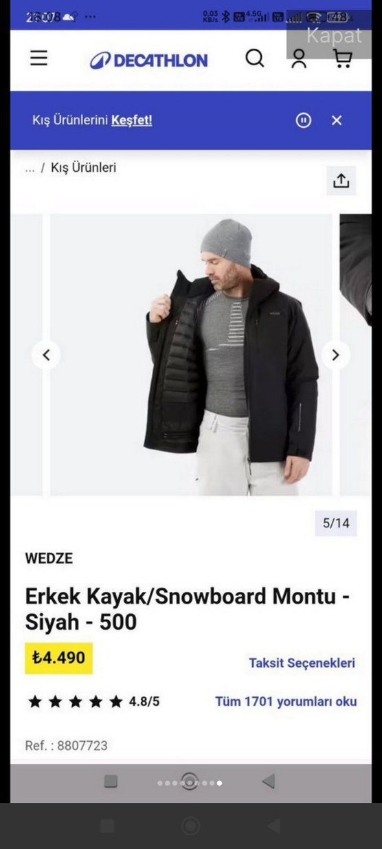 Wedze Siyah Erkek Günlük Fermuarlı Mont - Görsel 2