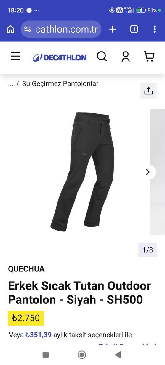 Quechua Erkek Siyah Outdoor Pantolon — görsel 2/10