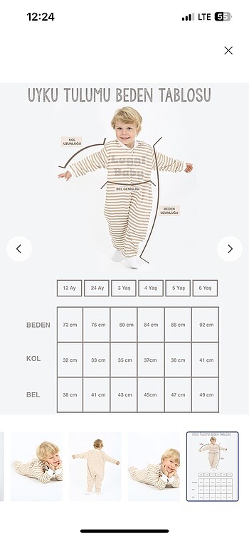 5 Yaş Beden camel Renk Luggi baby uyku tulumu