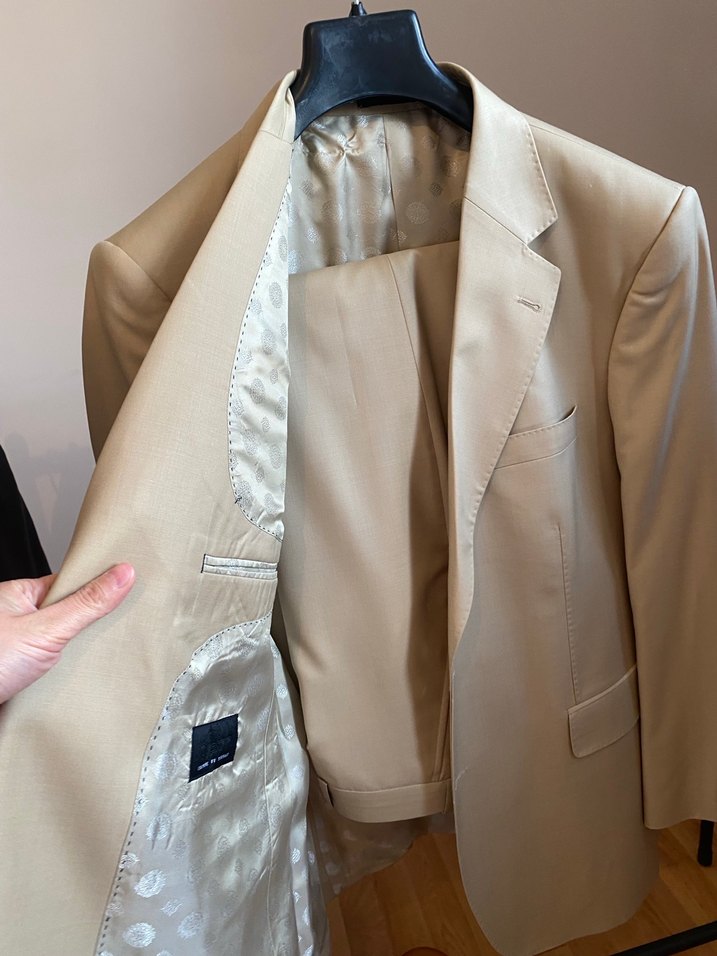 Bej Düğmeli Erkek Ofis Takım Elbise - Görsel 3