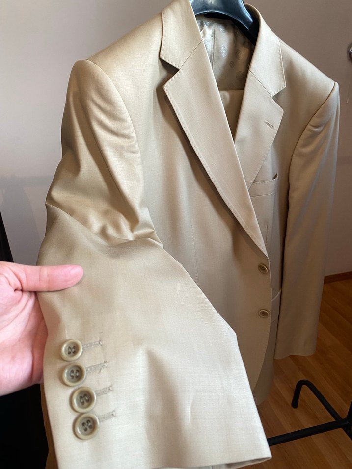 Bej Düğmeli Erkek Ofis Takım Elbise - Görsel 2