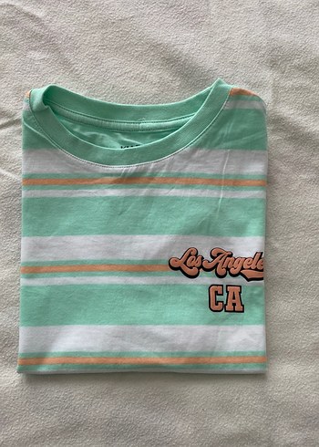 Kız Çocuk Yeşil Çizgili Kısa Kollu Tişört - Görsel 4