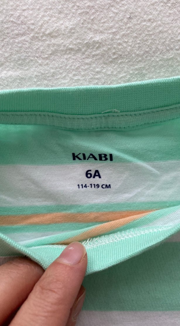 Kız Çocuk Yeşil Çizgili Kısa Kollu Tişört - Görsel 2