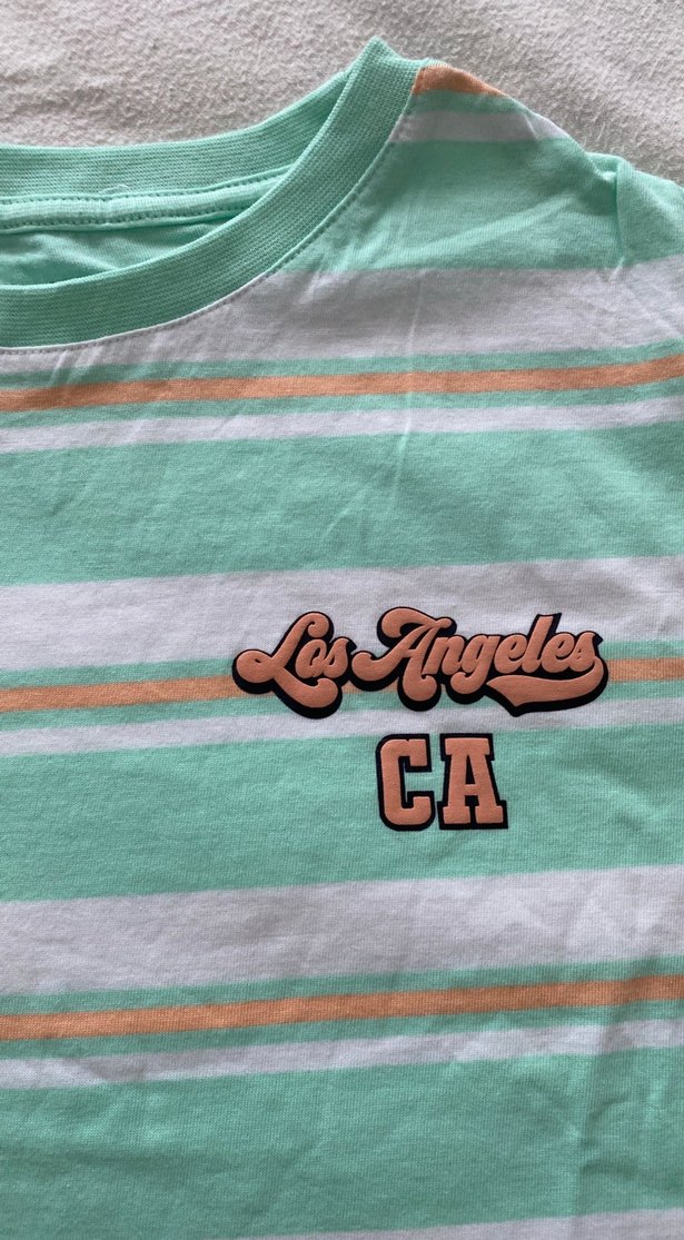 Kız Çocuk Yeşil Çizgili Kısa Kollu Tişört - Görsel 3