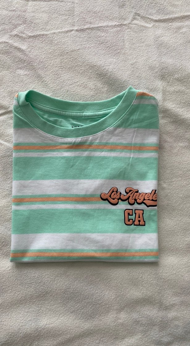 Kız Çocuk Yeşil Çizgili Kısa Kollu Tişört - Görsel 4