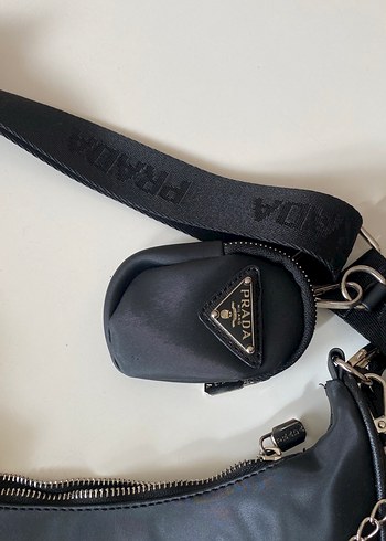 Siyah Deri Prada Fermuarlı Kadın Çanta - Görsel 2