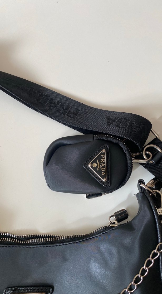 Siyah Deri Prada Fermuarlı Kadın Çanta - Görsel 2