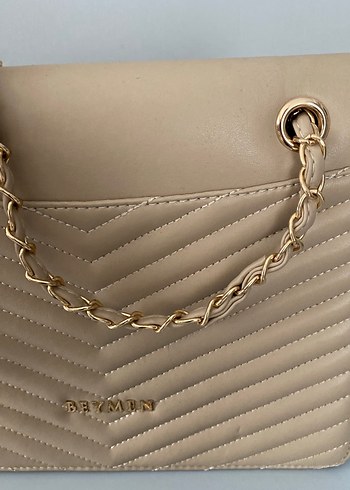 Bej Zincir Detaylı Deri Kadın Çanta - Görsel 2
