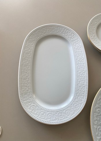 27prç 6kişilik !!!!kütahya Beyaz Kabartmalı Porselen Tabak Seti - Görsel 3