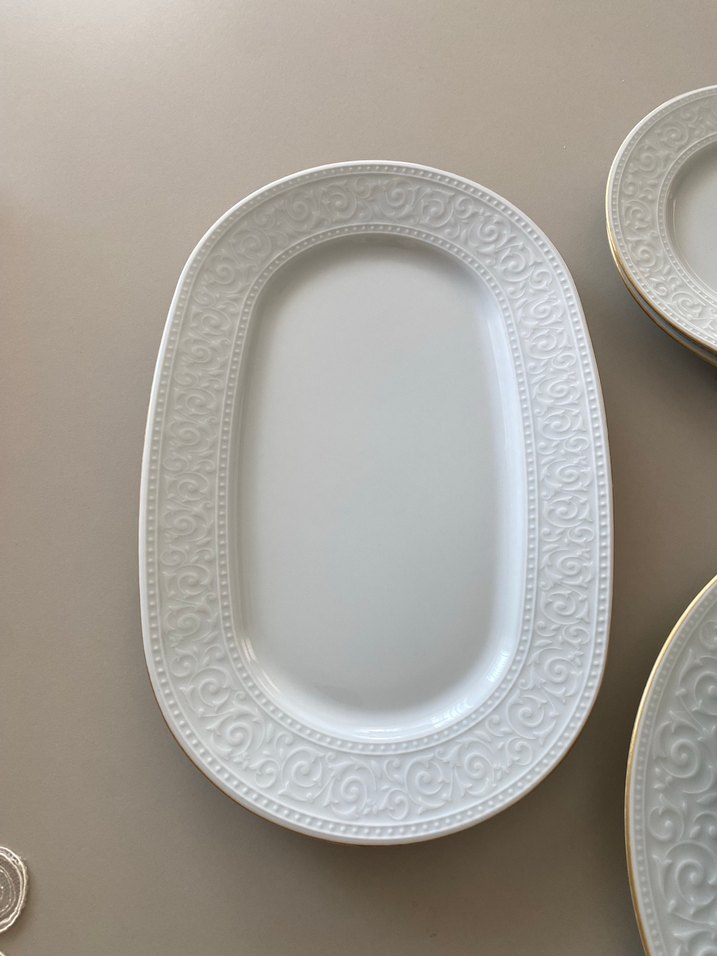 27prç 6kişilik !!!!kütahya Beyaz Kabartmalı Porselen Tabak Seti - Görsel 3