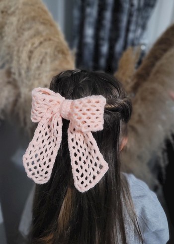 Kırmızı Örgü Fiyonk Saç Aksesuarı - Görsel 4