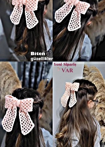 Kırmızı Örgü Fiyonk Saç Aksesuarı - Görsel 6