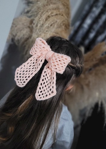 Kırmızı Örgü Fiyonk Saç Aksesuarı - Görsel 3