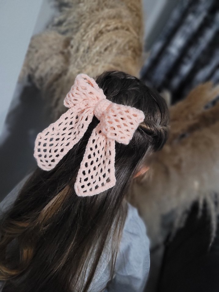 Kırmızı Örgü Fiyonk Saç Aksesuarı - Görsel 3