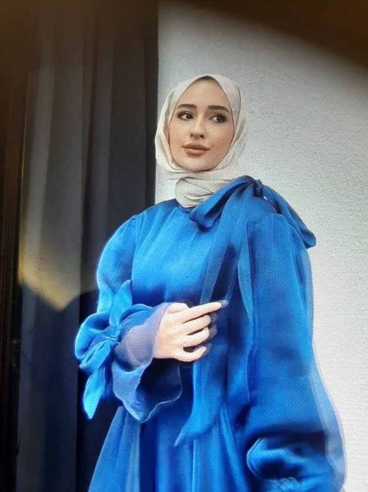 Mavi Uzun howela bağlama detaylı  Drapeli Kadın Abiye Elbise - Görsel 2