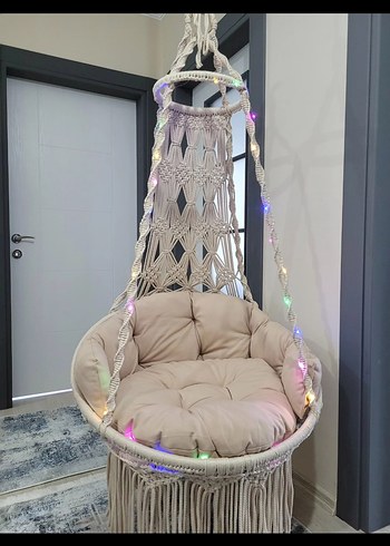 Bej Renkli Örgü Bebek Salıncağı - Görsel 5