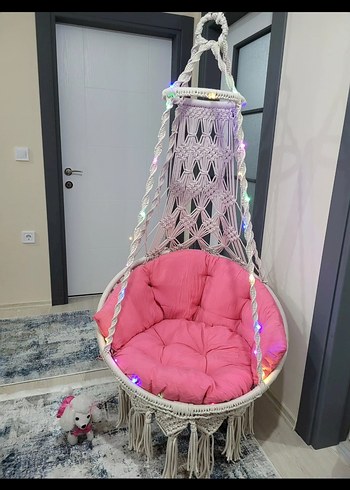 Bej Renkli Örgü Bebek Salıncağı - Görsel 4