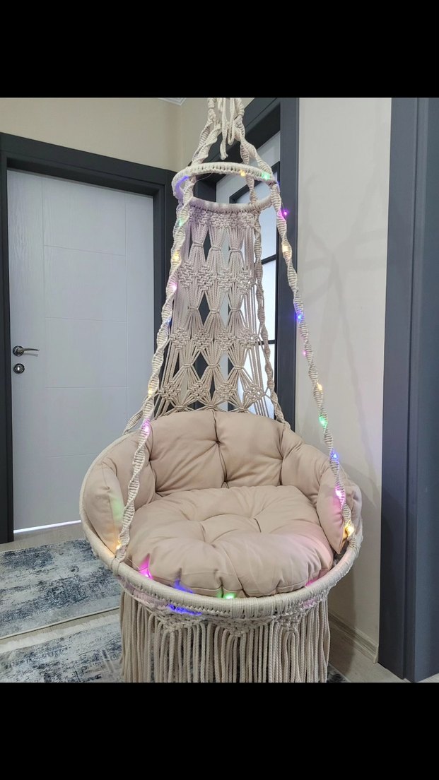 Bej Renkli Örgü Bebek Salıncağı - Görsel 5