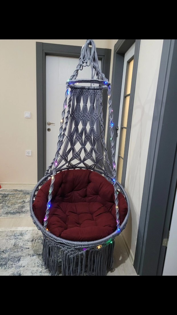 Bej Renkli Örgü Bebek Salıncağı - Görsel 3