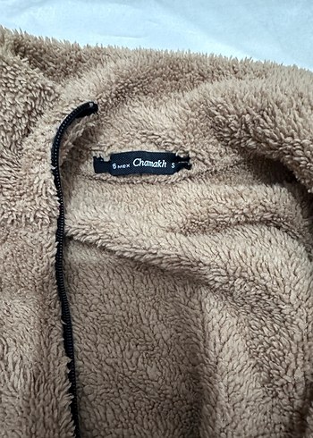 Bej Peluş Kadın Ceket Yüksek Yaka - Görsel 2