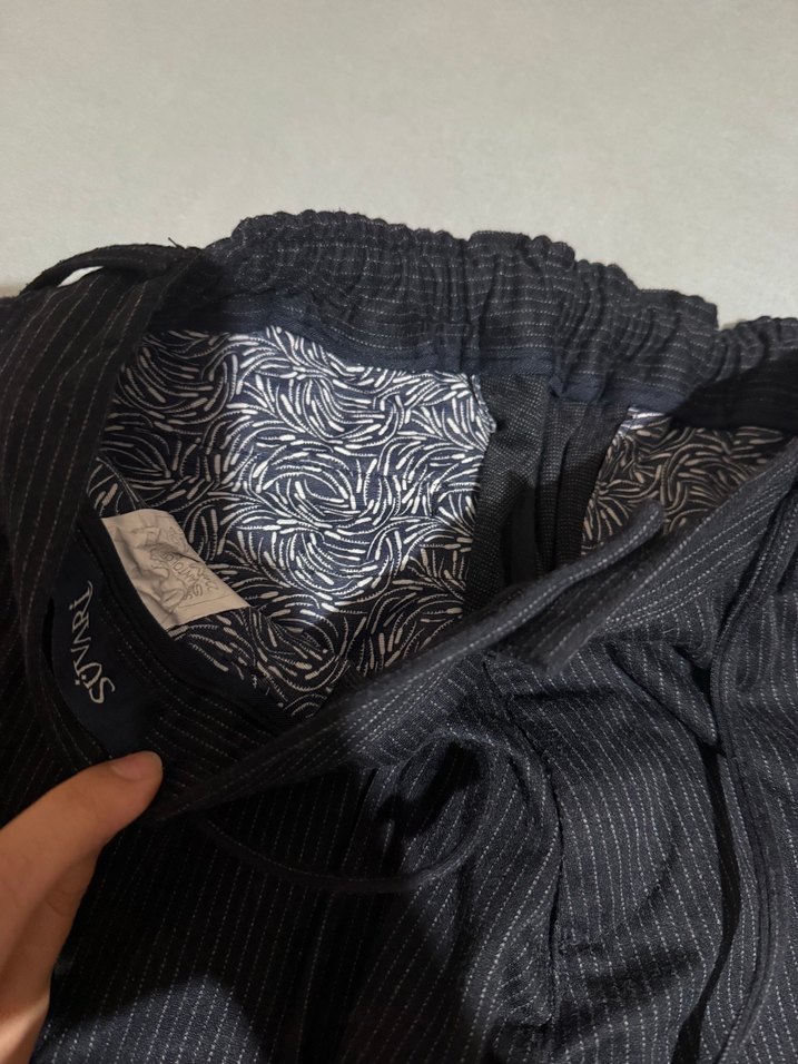 Siyah Kemerli Erkek Günlük Çizgili Pantolon - Görsel 3